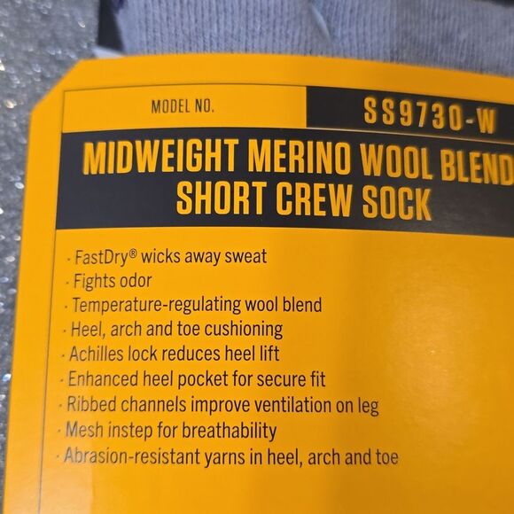 Carhartt Midweight Merino Wool Blend Short Crew Sock- Asphalt Heather - Picture 5 of 7